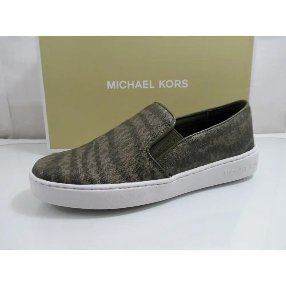 Michael Kors Keaton Slip On Sneakers MK Signature Olive Green Size 7.5 - Picture 2 of 8